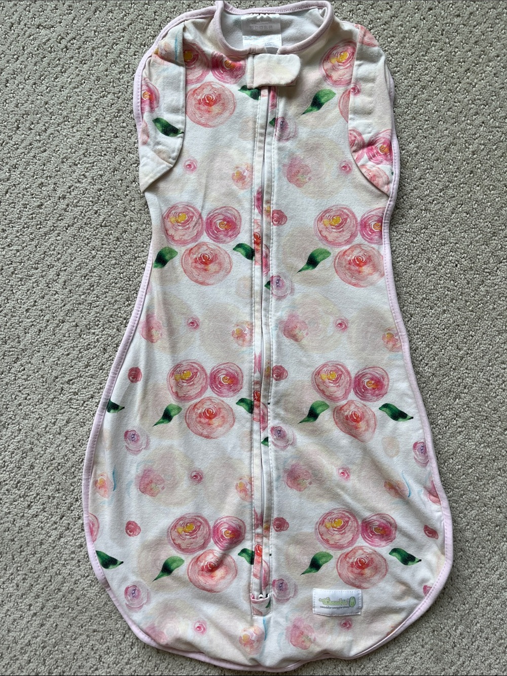 Woombie Convertible 3-6 months Pink Floral Baby Sleep Sack Zippered Swaddle